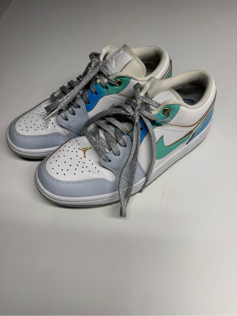 Nike Jordan One Low Sneakers - White with Aqua & Blue Accents